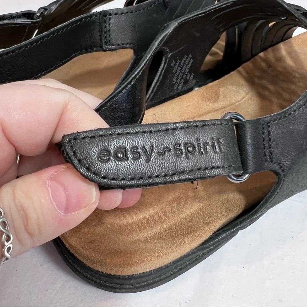 Easy Spirit Semar black leather cross strap adjustable sling back sandals size 8